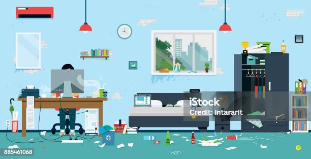 Dirty Room Stock Illustration - Download Image Now - Messy, Bedroom, Apartment