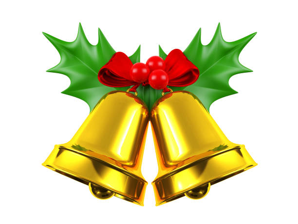 istock Christmas bell with holly isolated on white background, 3D rendering 885464058
