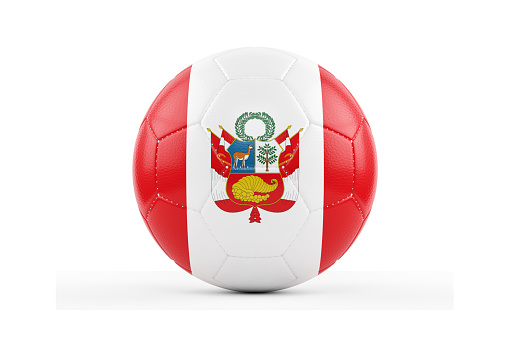 Soccer Ball Textured with Peru Flag. Isolated on White Background. With Clipping Path