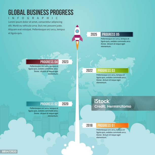 Global Business Progress Infographic Stock Illustration - Download Image Now - Rocketship, Infographic, Timeline - Visual Aid