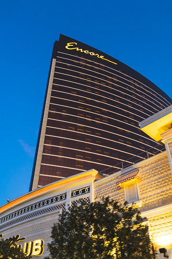 An editorial stock photo of the Encore hotel on the Las Vegas Strip.