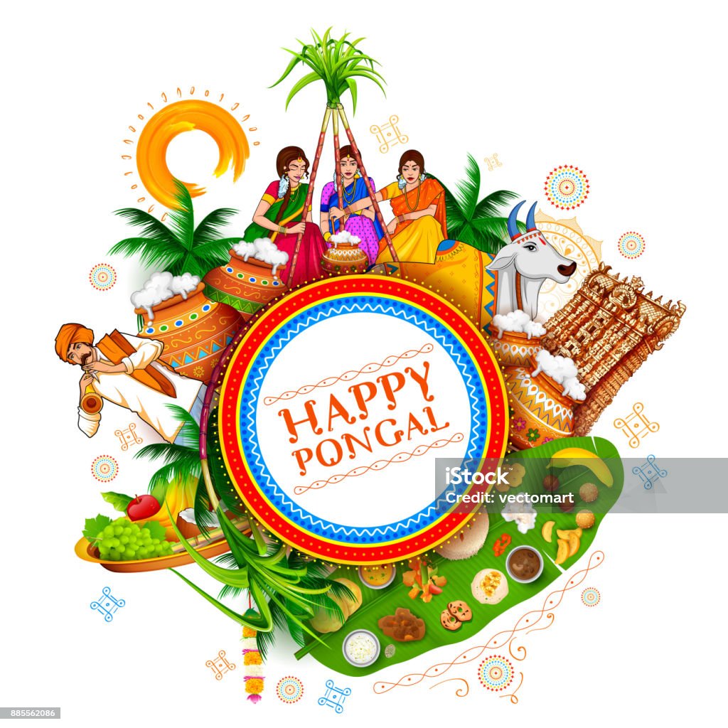 Happy Pongal Holiday Harvest Festival Of Tamil Nadu South India ...