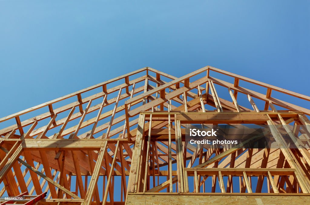Interior framing of a new house under construction Interior framing of a new house under construction New construction home framing Construction Industry Stock Photo