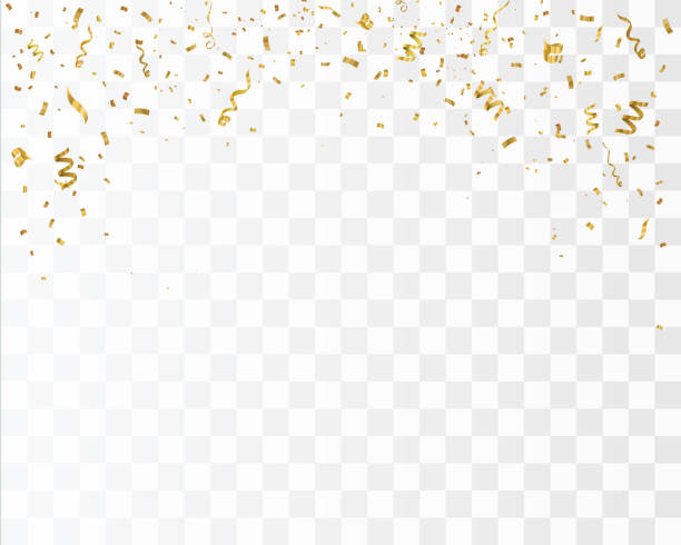 ilustrações de stock, clip art, desenhos animados e ícones de golden confetti isolated on checkered background. festive vector illustration - confetis