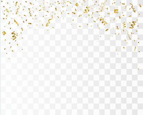 Golden confetti isolated on checkered background. Festive vector background