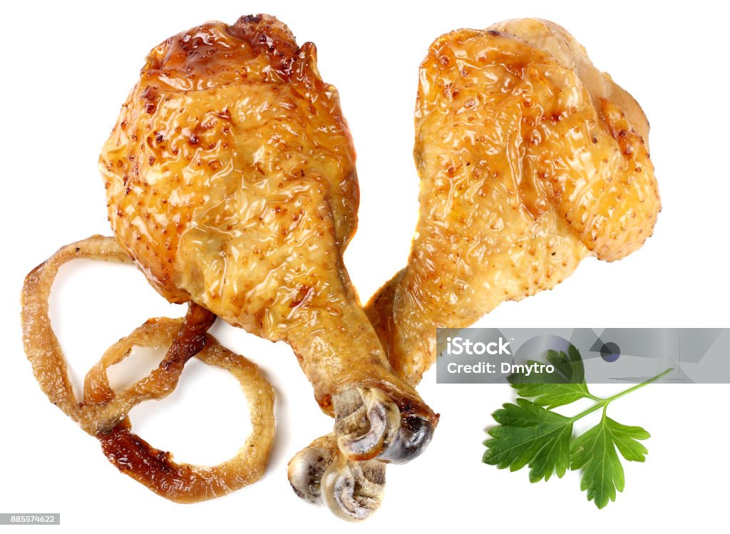 Kalorien Hähnchenschenkel Mit Haut Und Knochen Gegrillt Gegrillte Hähnchenschenkel Isoliert Auf Weißem Hintergrund Stockfoto