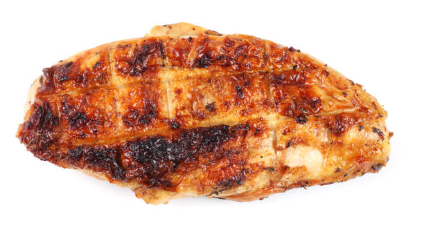 istock Grilled chicken fillet isolated on white background 885574662