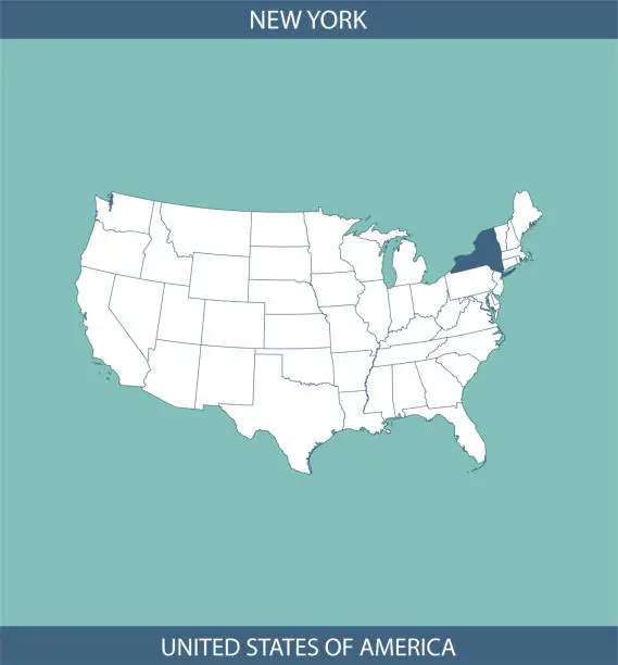 Vector illustration of New York State USA map outline vector blue background image art