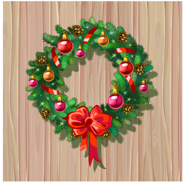 xmas wreath with decorations vector art illustration