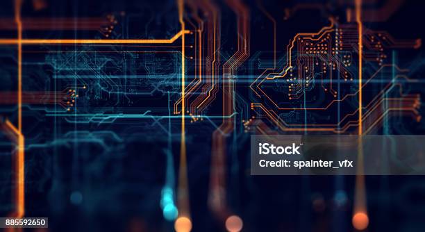 Printed Circuit Board In The Server Executes The Data Stock Photo - Download Image Now