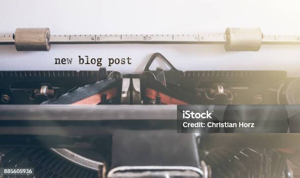 Words New Blog Post Written On Vintage Manual Typewriter Stock Photo - Download Image Now