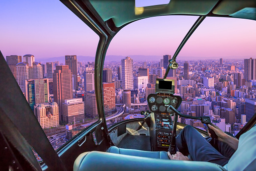 Helicopter on Osaka Skyline