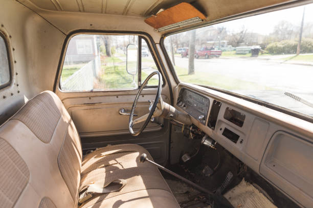 Interior of Classic Vintage Pickup Truck stock photo