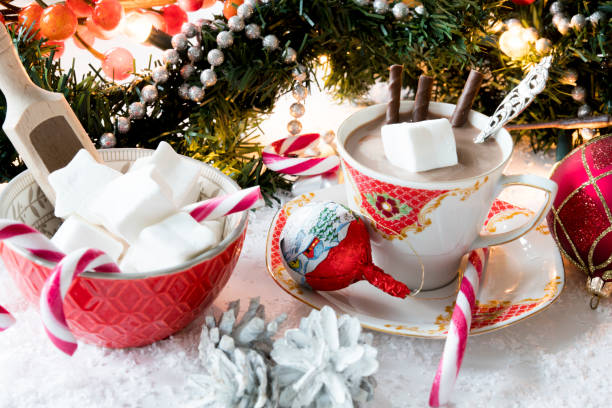 istock hot chocolate and marshmallow on Christmas table 885634646