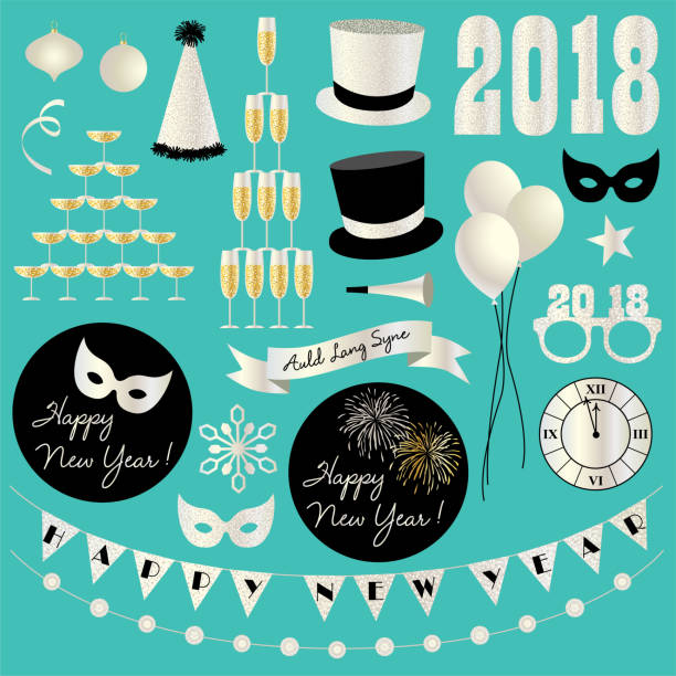 illustrations, cliparts, dessins animés et icônes de glitter argent réveillon 2018 clipart - wine christmas alcohol evening ball