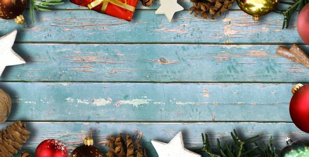 istock Christmas items on wood background 885670512