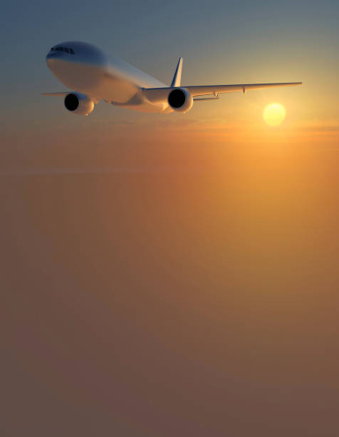 istock Airplane in flight during sunset, sunrise. Airplane at high altitude 885670708