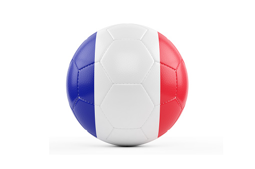 Soccer Ball Textured with  French  Flag. Isolated on White Background. With Clipping Path