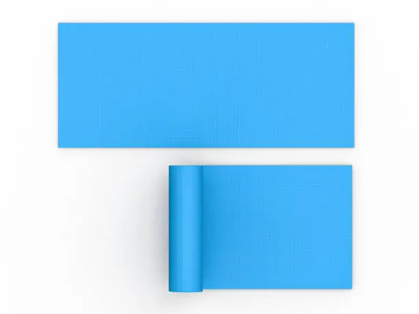 3d rendering blue yoga mat top view on white background