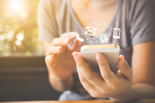 istock Woman hand using smart phone, Contact us connection concept 885731084