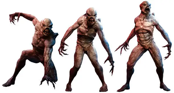 A group of mutant horrors 3D illustration