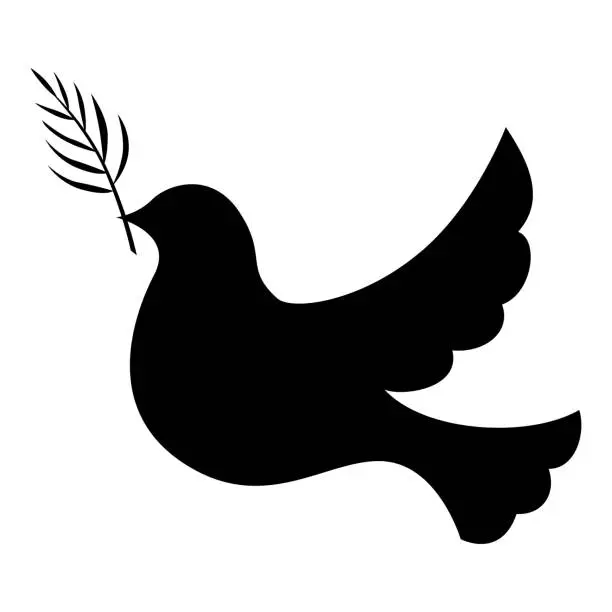 Vector illustration of Silhouette dove with palm branch