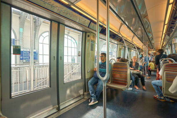 PARIS -  CIRCA SEPTEMBER, 2014: inside Paris Metropolitain train. The Paris Metro or Metropolitain is a rapid transit system in the Paris Metropolitan Area