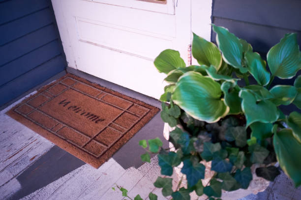 istock Potted plant alongside a Welcome mat 885769662