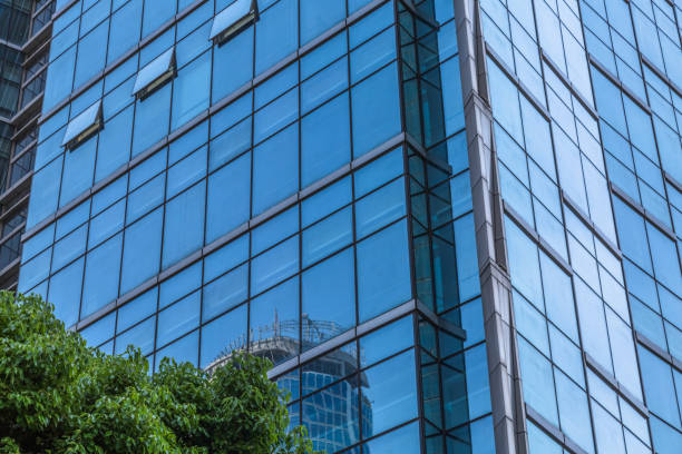 istock Details of a modern office building with a tree 885784006