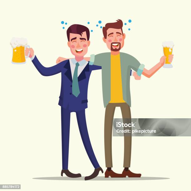 Drunk Office Man Vector Funny Friends Relaxing Concept Business Party Cartoon Character Illustration Stock Illustration - Download Image Now