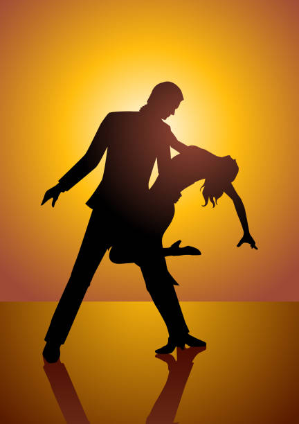 Silhouette of a couple dancing Silhouette illustration of a couple dancing prom stock illustrations