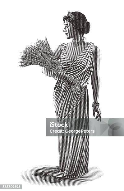 Engraving Illustration Of Demeter The Goddess Of The Harvest And Fertility Stock Illustration - Download Image Now