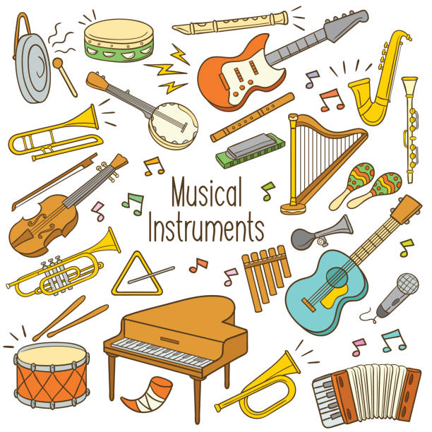 illustrations, cliparts, dessins animés et icônes de instruments de musique de doodle - trumpet bugle cornet cartoon