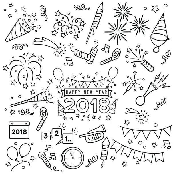 Vector illustration of New year celebration line draw.