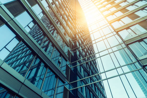 istock Low angle view of modern metallic skyscrapers 885828808