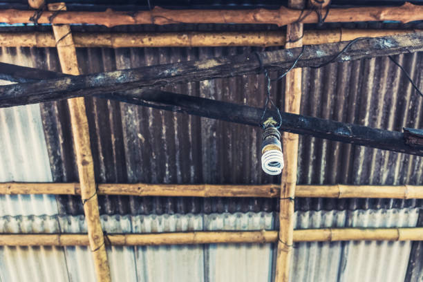 istock Hanging light bulb on the wood ceiling 885851510