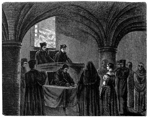 tribunal der inquisition - 15. und 16. jahrhundert - 15 th century stock-grafiken, -clipart, -cartoons und -symbole