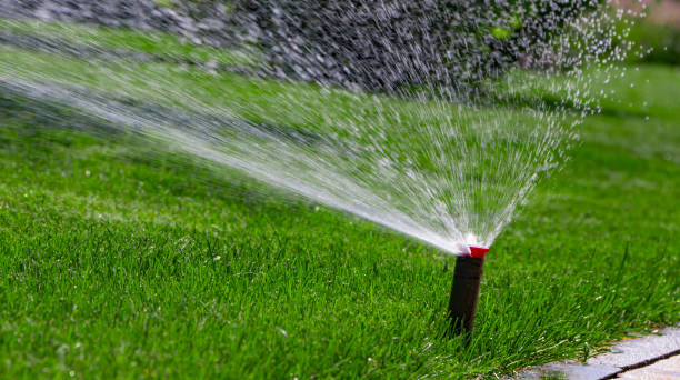 istock automatic sprinkler system watering the lawn on a background of green grass 885860900