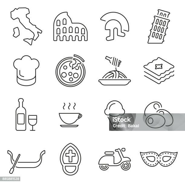 Italy Country Culture Icons Thin Line Vector Illustration Set Stock Illustration - Download Image Now