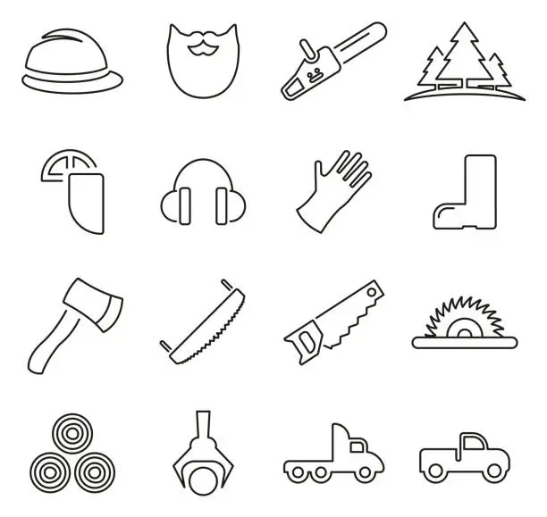 Vector illustration of Lumberjack or Logger Icons Thin Line Vector Illustration Set