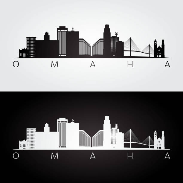 Omaha usa skyline and landmarks silhouette, black and white design, vector illustration. Omaha usa skyline and landmarks silhouette, black and white design, vector illustration. omaha stock illustrations
