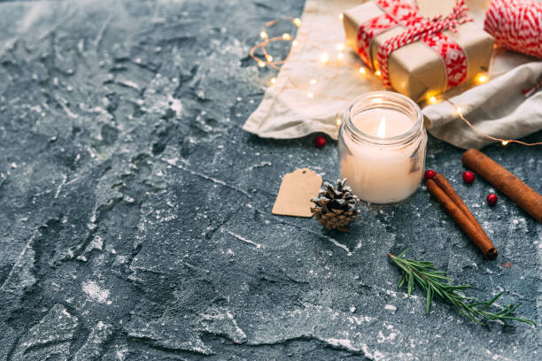istock Christmas Vintage Present with Decorations. Holiday Concept. Copy space. Flat lay. Christmas Background 885925892