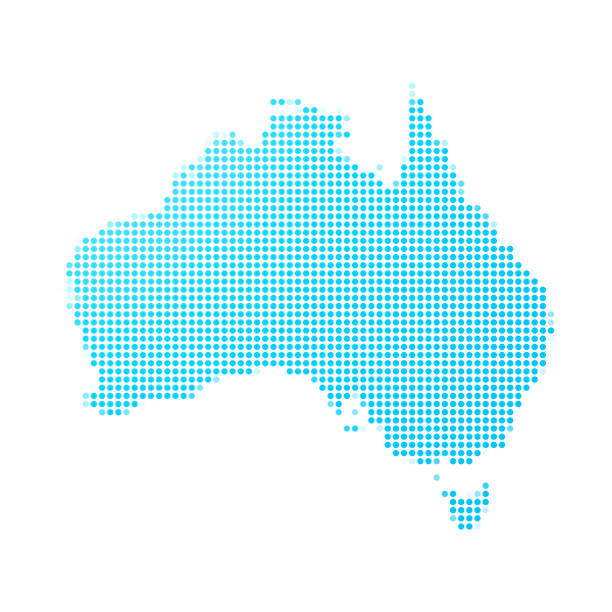 ilustrações de stock, clip art, desenhos animados e ícones de australia map of blue dots on white background - austrália