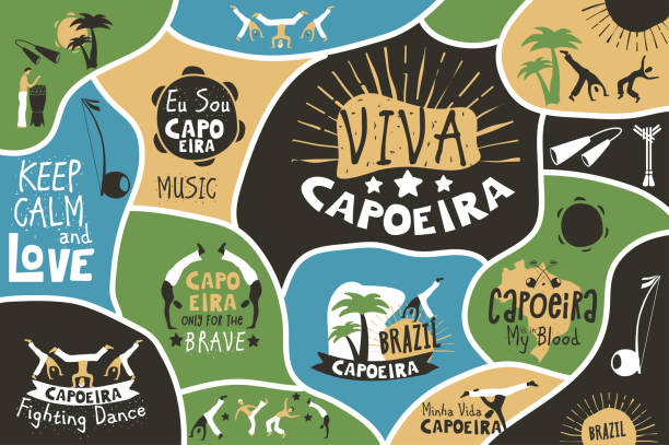 ilustrações de stock, clip art, desenhos animados e ícones de capoeira brazil poster - capoeira brazilian culture dancing vector