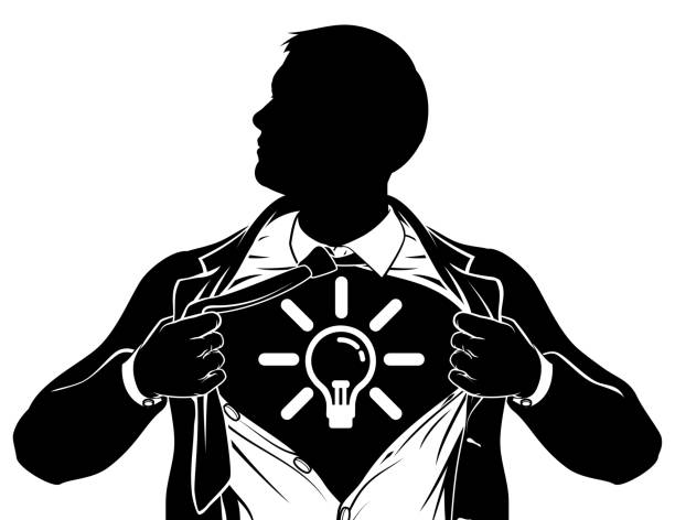 ilustrações de stock, clip art, desenhos animados e ícones de idea business man superhero tearing shirt chest - change superhero necktie strength