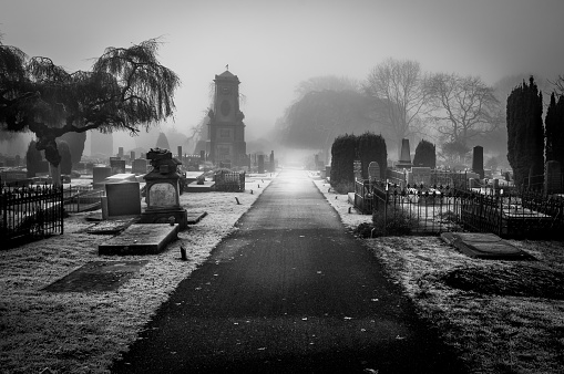 Graveyard in black and white