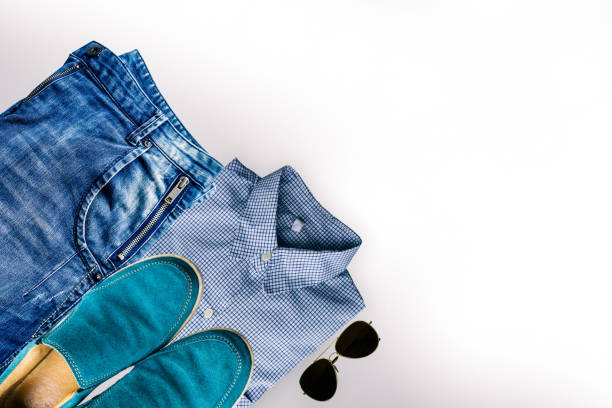 istock Plaid shirt and shoes on white background 885959224