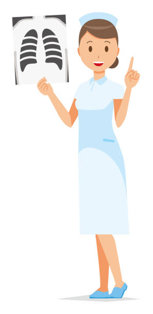 ilustrações, clipart, desenhos animados e ícones de uma enfermeira de mulher vestindo um casaco branco e chapéu de enfermeira tem uma imagem de raio-x - healthcare and medicine the human body x ray image human bone
