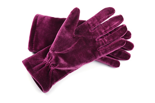 burgundy velvet gloves. female gloves on a white background