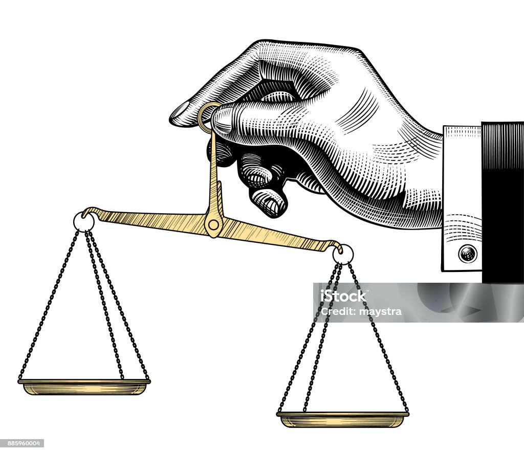 Vintage drawing of hand with old Weight Scales Vintage drawing of hand with old Weight Scales. Vector illustration Weight Scale stock vector